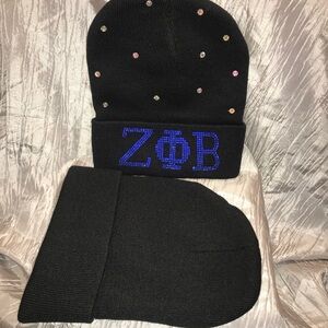 Black Beanie with Blue Bling Embellishments (ZETA)